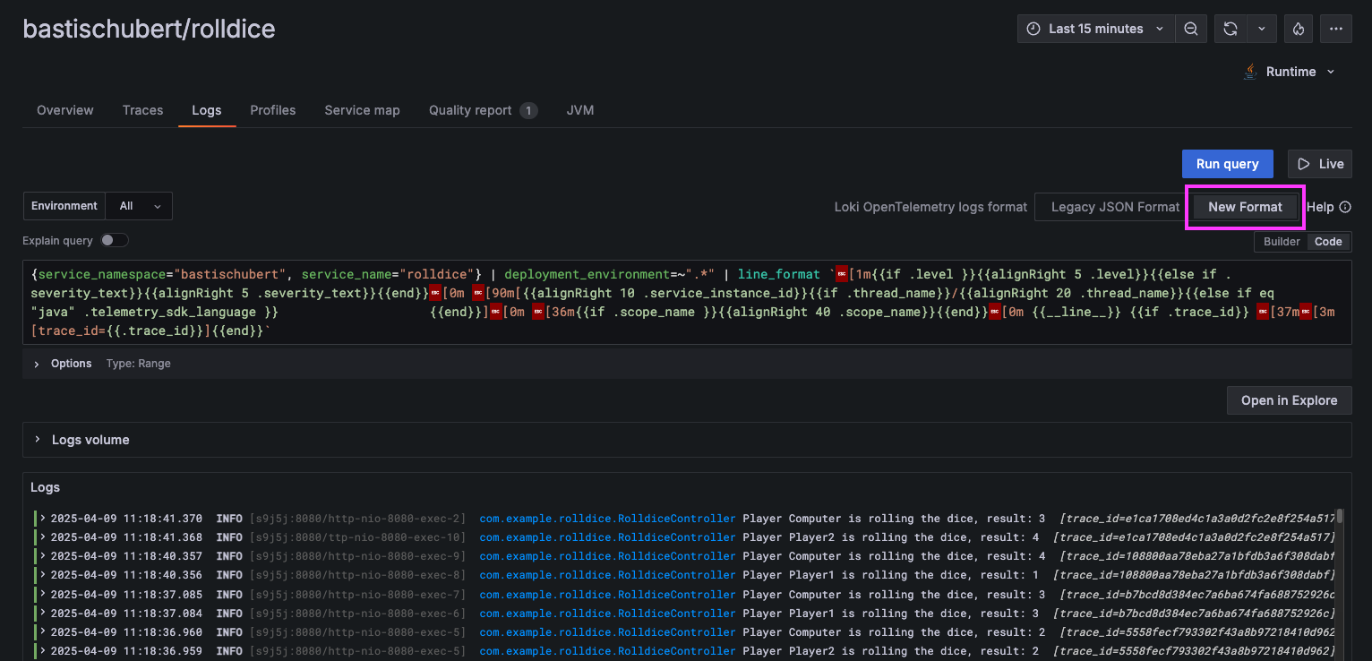 Viewing OpenTelemetry logs in Application Observability