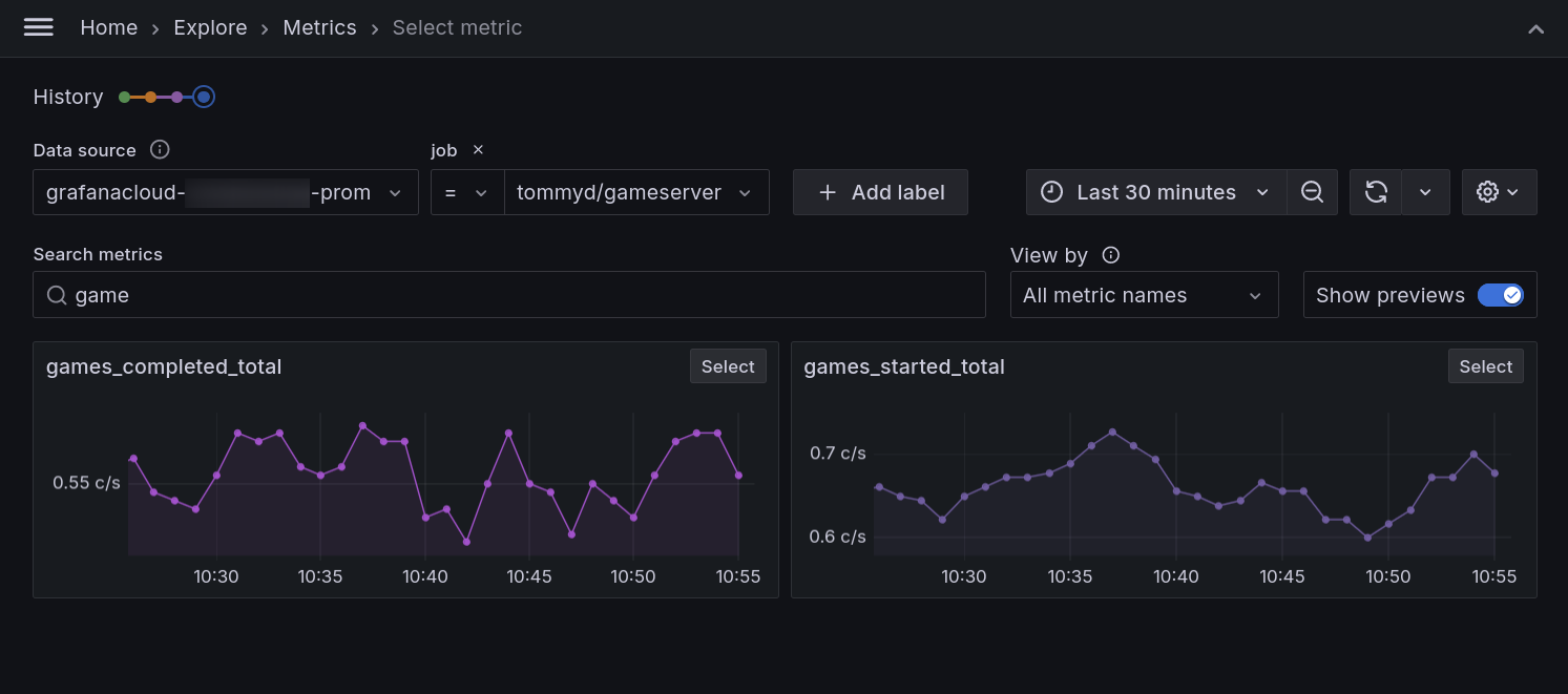 gameserver metrics in Metrics Drilldown